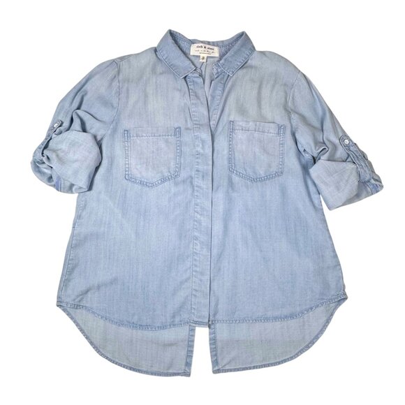Anthropologie Cloth & Stone Blue Chambray Buttondown Shirt Sz M Lagenlook - Picture 11 of 13